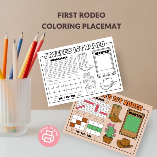 Cowgirl First Rodeo Coloring Placemat – A4 PDF Travel Activity for Kids - Image 4
