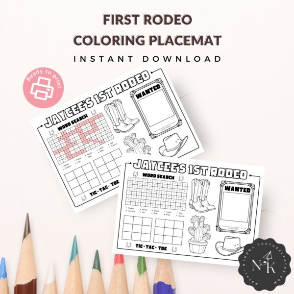 Cowgirl First Rodeo Coloring Placemat – A4 PDF Travel Activity for Kids - Image 2