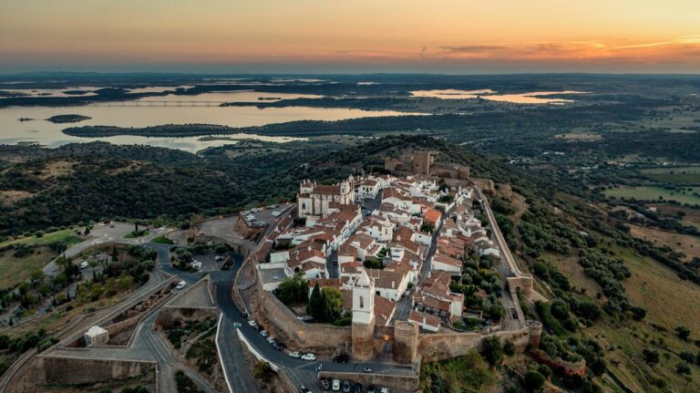 Panoramic landscape of medieval village Monsaraz in Alentejo region Portugal